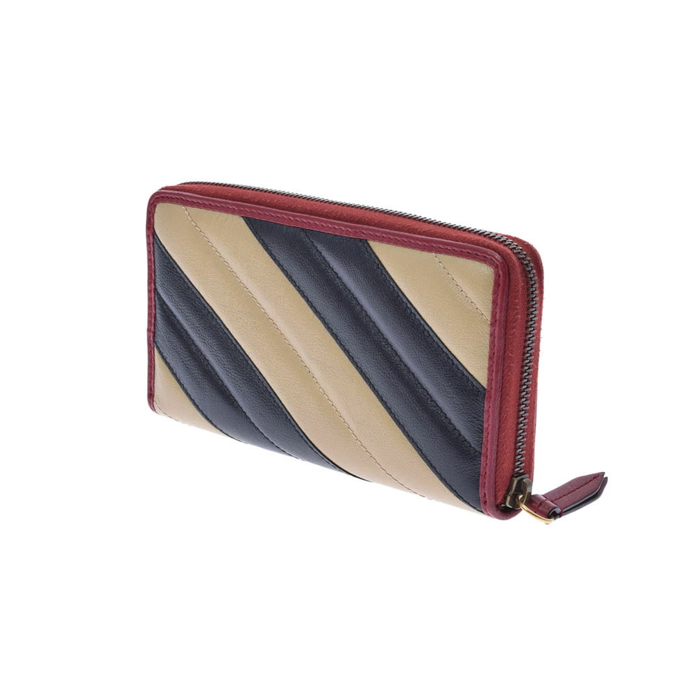 Gucci Marmont Wallet Long Beige GG Leather Zipper Black Round Red Black Red
